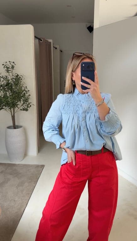 Blouse bleu ciel détails froissés - Blouses & Chemisiers | Sodress
