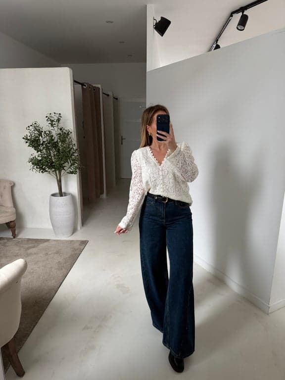 Blouse en dentelle épaisse écru - photo 1