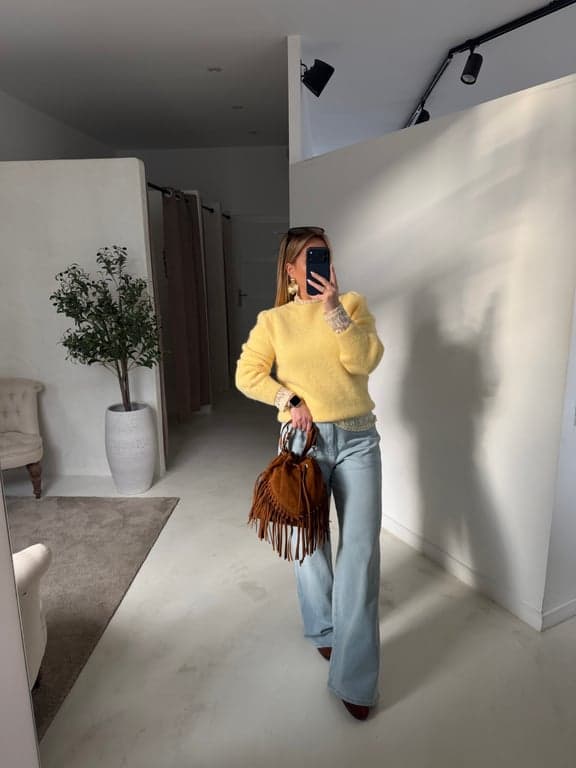 Pull à épaulettes jaune - photo 1