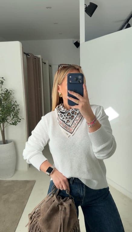 Pull en maille fine blanc - photo 2