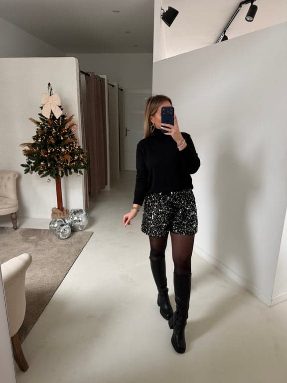 Short noir pailleté argenté - Jupes & Shorts | Sodress