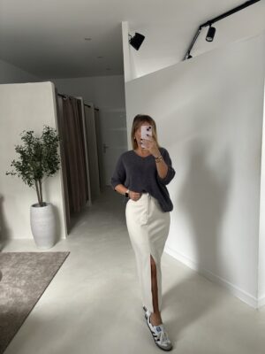 Pull Manches Courtes Col V Gris