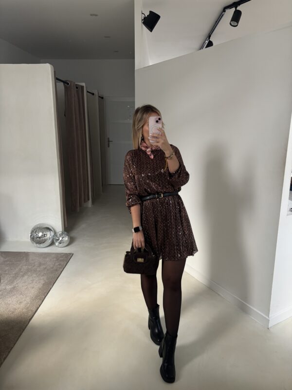 Robe Mi-Longue Marron Éclat Bronze