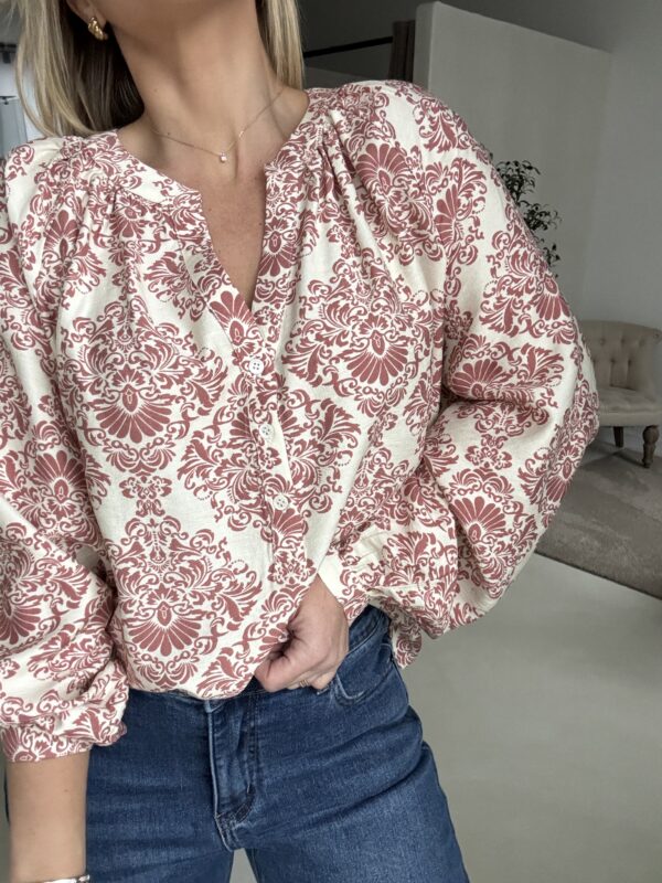 Blouse à motifs bohèmes bois de rose