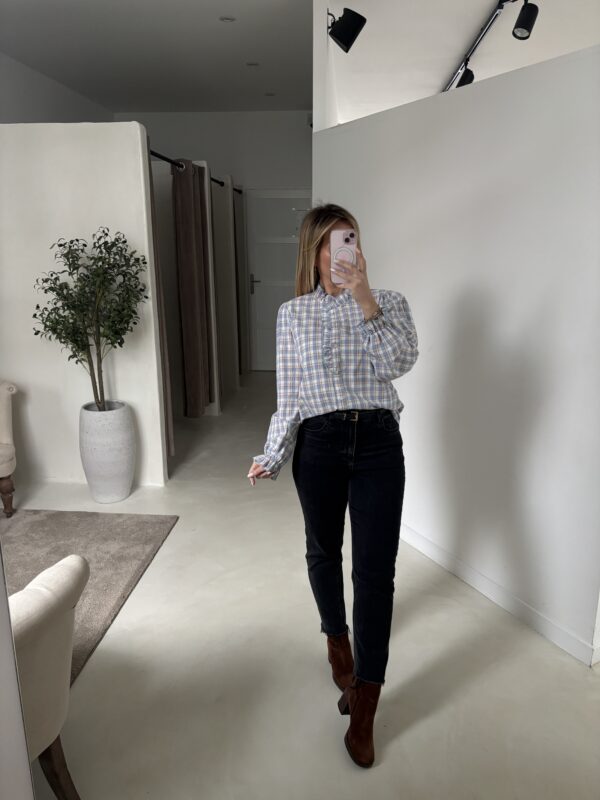 Blouse à carreaux multicolore et détails volants