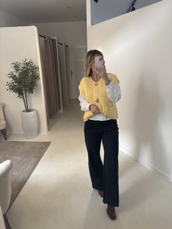 Gilet grosse maille sans manches jaune