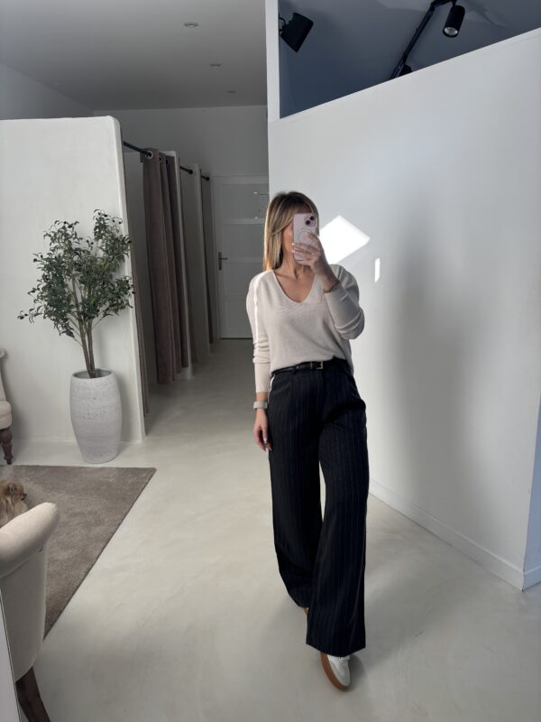 Pantalon Large Gris Rayé