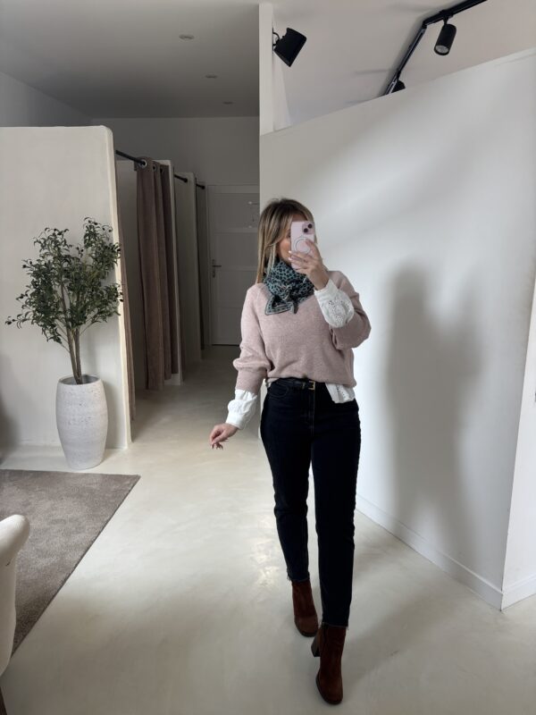 Pull à manches raglan et col rond rose pâle