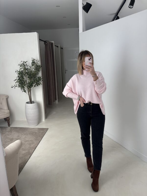 Pull col montant rose poudré