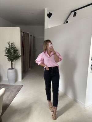 Chemise manches courtes bouffante rose