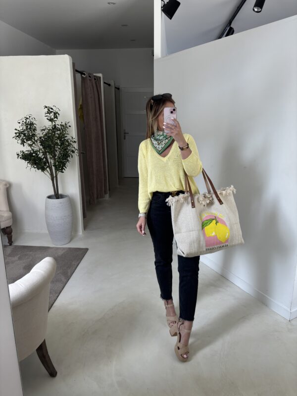 Pull en maille Col V jaune