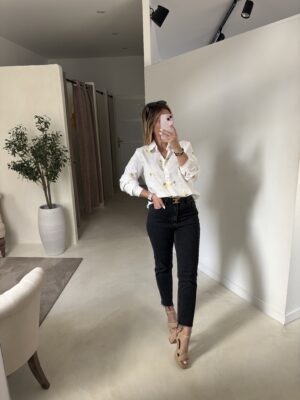 Chemise blanche à broderies citrons