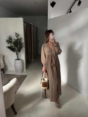 Robe longue beige foncée bohème manches 3/4