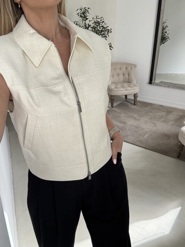 Veste courte sans manches avec fermeture éclair écrue – Image 2
