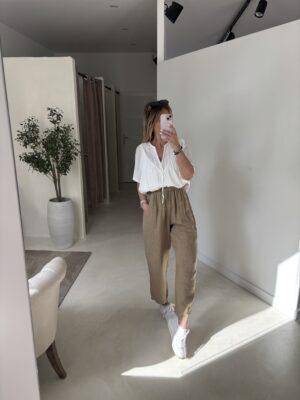 Pantalon fluide en lin camel