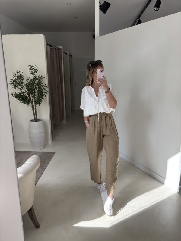 Pantalon fluide en lin camel
