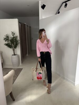 Pull en maille Col V rose