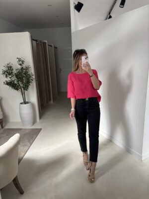 T-shirt manches courtes en lin fuchsia