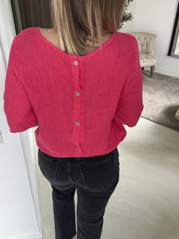 T-shirt manches courtes en lin fuchsia – Image 2