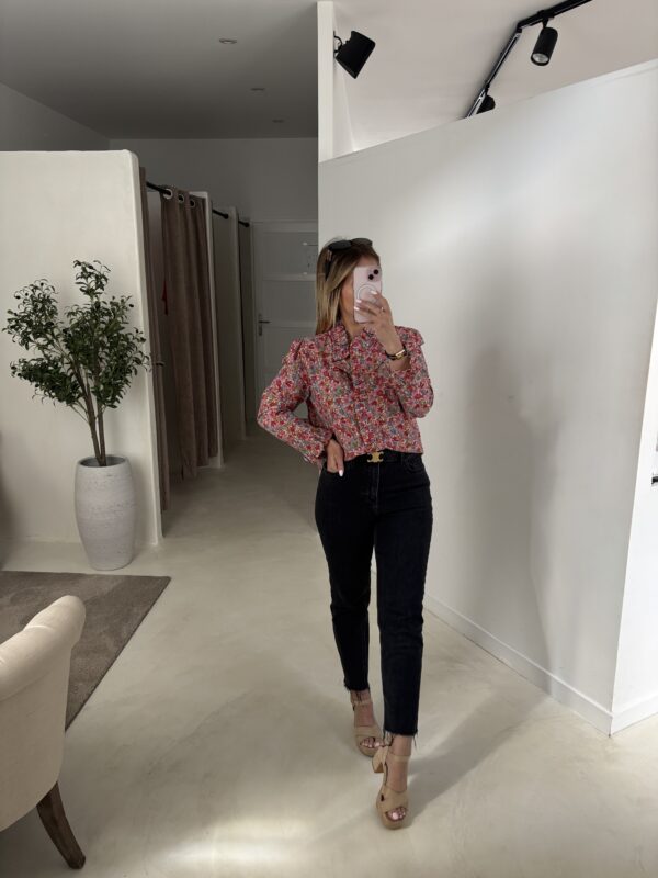 Blouse à motifs fleuris col montant