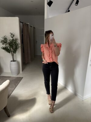 Blouse manches courtes saumon à volants