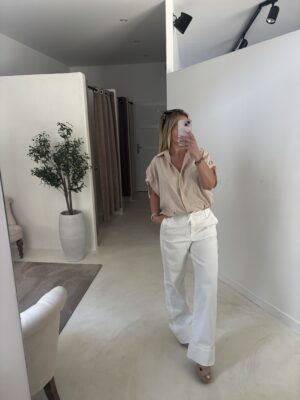 Chemise sans manches avec taille élastiquée beige