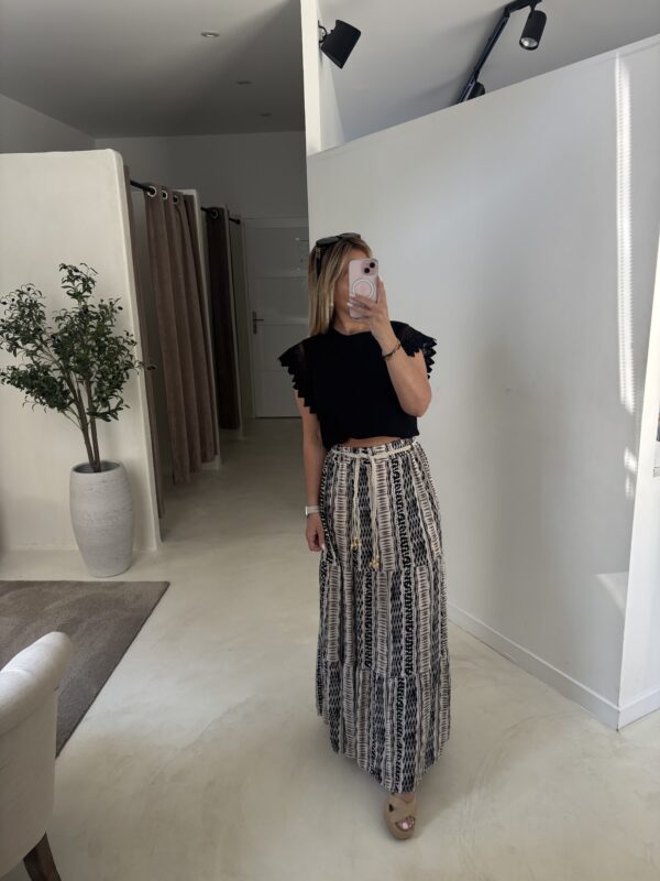 Jupe longue beige à motifs marron et noir – Image 2