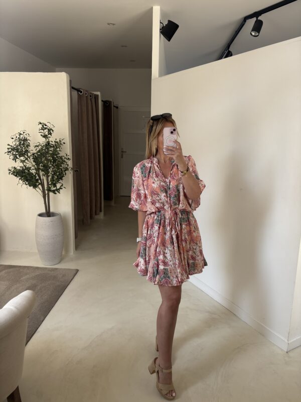 Robe mi-longue bohème fluide détail col à nouer