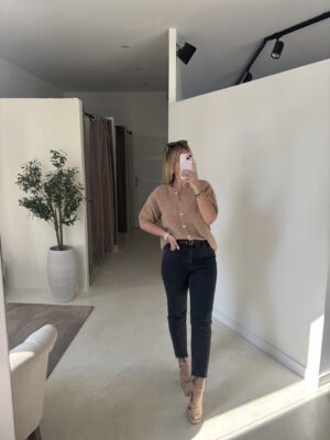 Gilet boutonné manches courtes camel