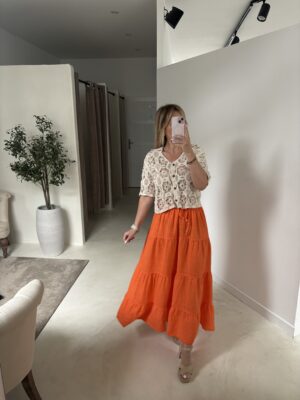 Jupe longue en lin orange