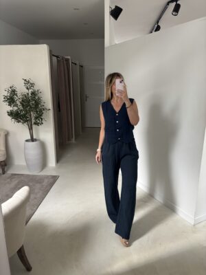 Débardeur en lin bleu marine