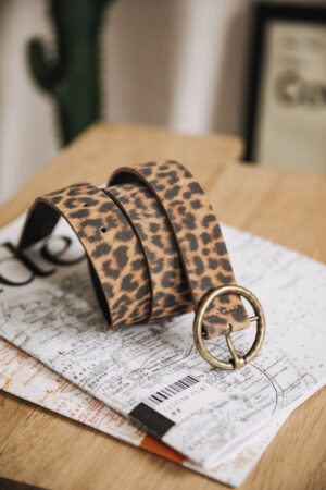 Ceinture en daim léopard camel