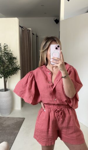Short en lin vieux rose