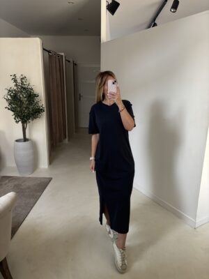 Robe T-shirt en lin mélangé, manches courte et fente