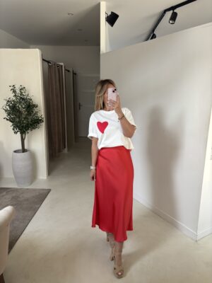 Jupe longue rouge effet satinée