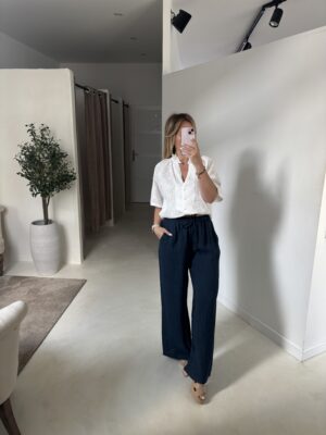 Pantalon ample en lin bleu marine