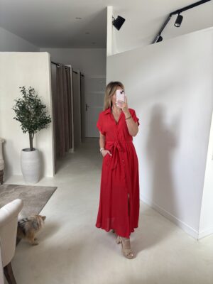 Robe chemise longue rouge à nouer