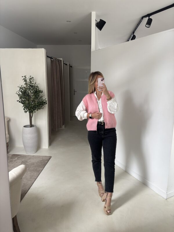 Gilet zip rose sans manches