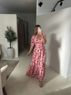 Robe longue à motifs fleuris rose