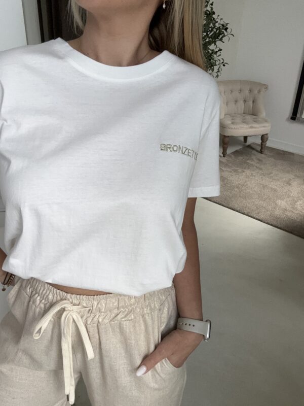 Pantalon fluide beige détails reflets pailletés – Image 2