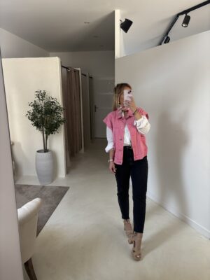 Veste en jean sans manches rose bonbon