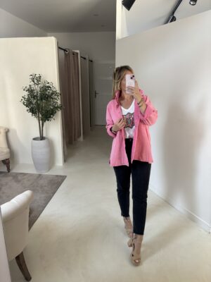 Surchemise col montant rose, effet délavé
