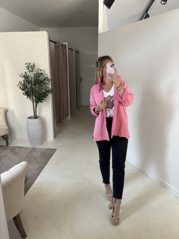 Surchemise col montant rose, effet délavé