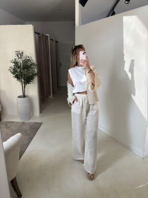Pantalon ample en lin écru