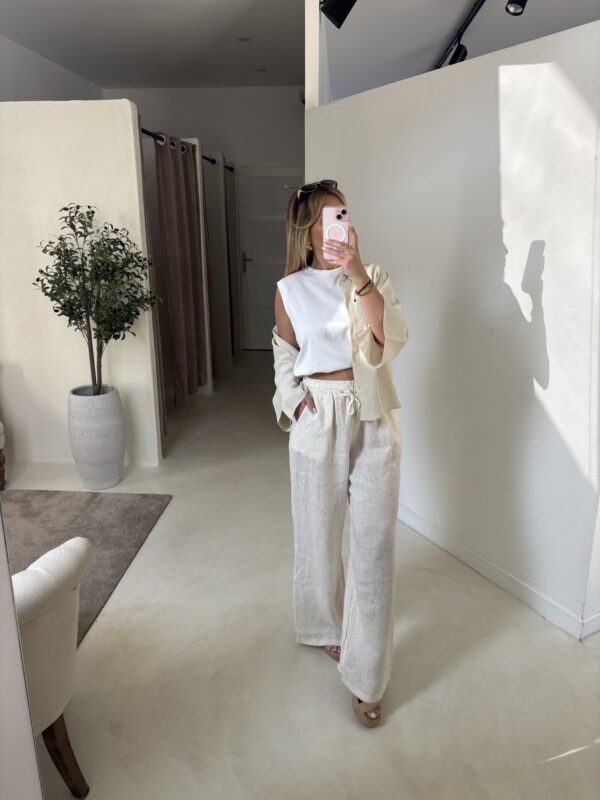 Pantalon ample en lin écru