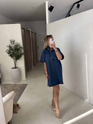 Robe manches courtes col montant denim