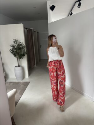 Pantalon fluide à motifs orangés