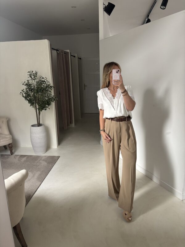 Blouse blanche manches courtes et dentelle