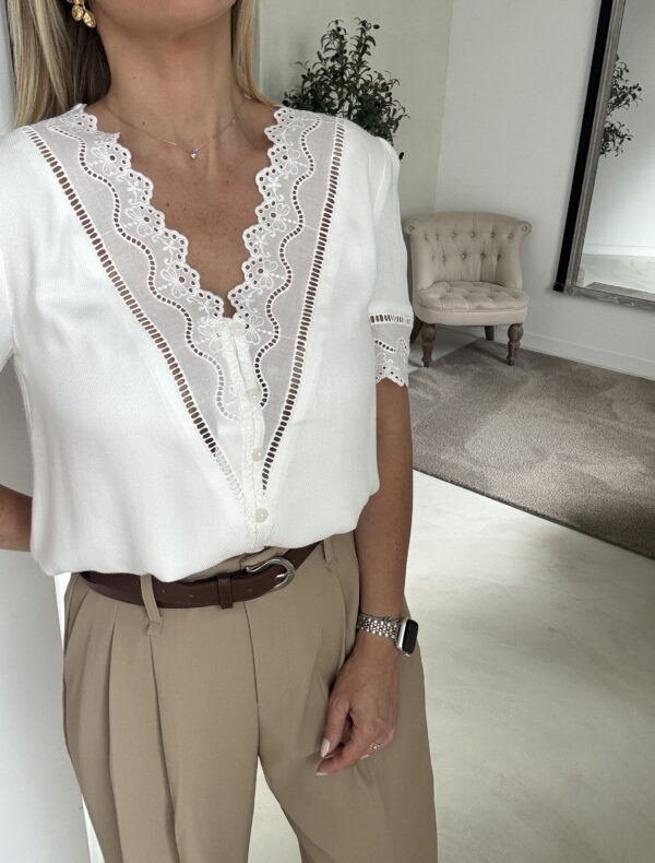 Blouse blanche manches courtes et dentelle – Image 2