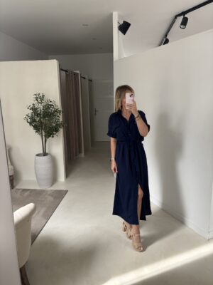 Robe longue bleu marine effet chemise